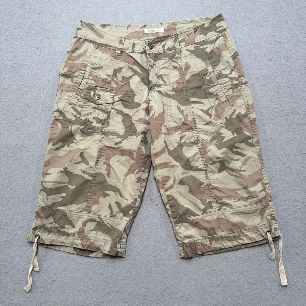 Roots 73 Cargo Pants Women's 6 Green Camo Cotton Cropped Utility Hunting Outdoor